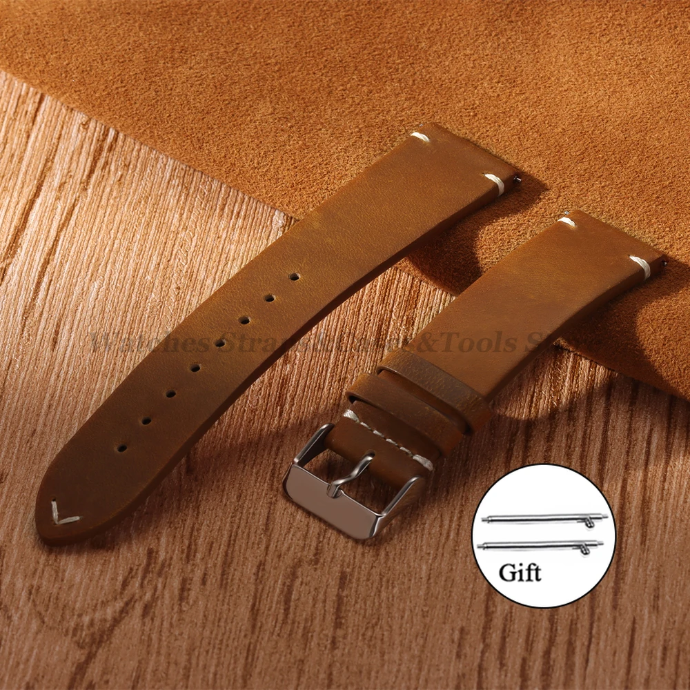 Vintage-Style Genuine Leather Quick Release Watch Strap