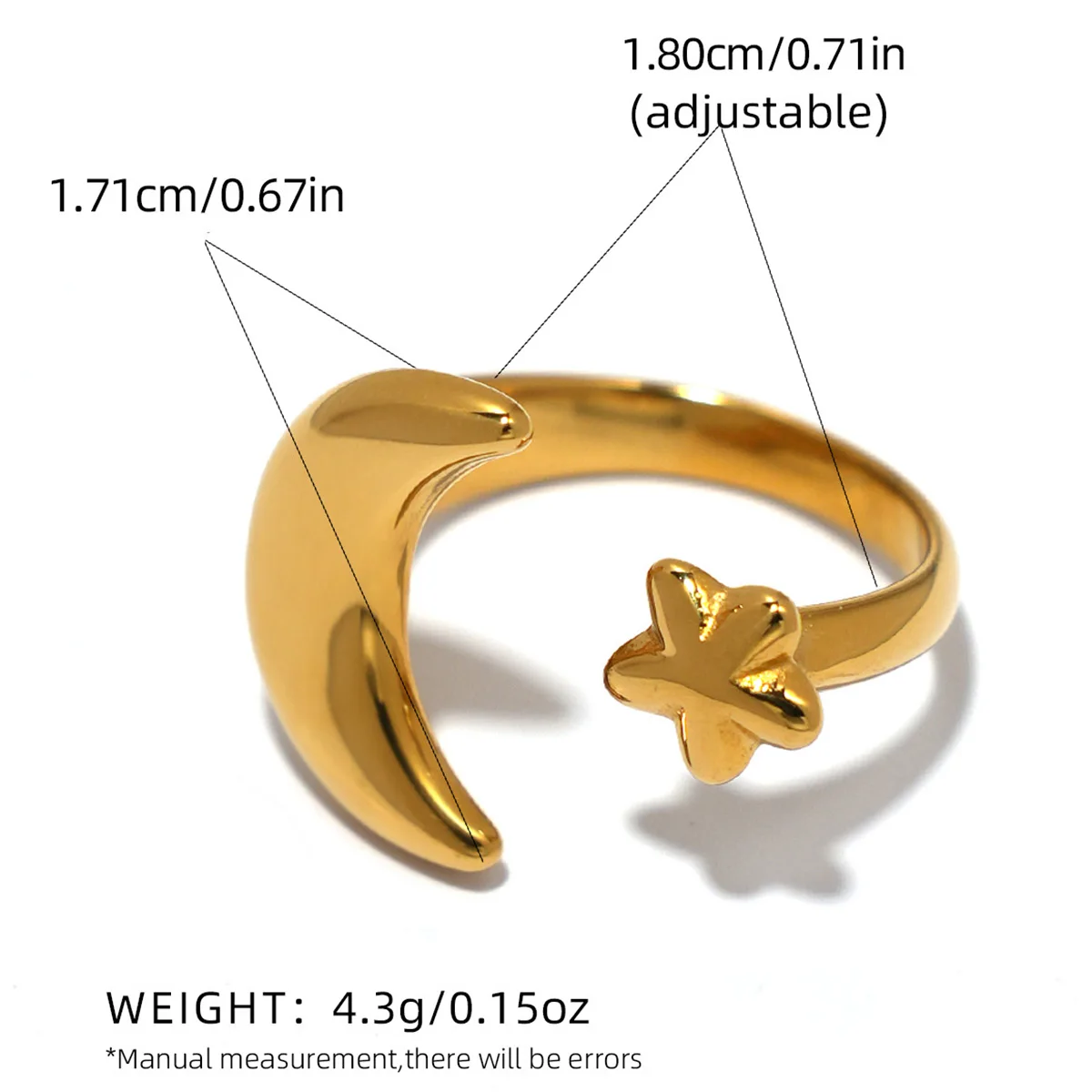 Selbst minimalistischer zweifarbiger Stern-Mond-Ring, 18 Karat vergoldet, Edelstahl, Universum-Ring, Damenschmuck, Party-Geschenk – Detail 1