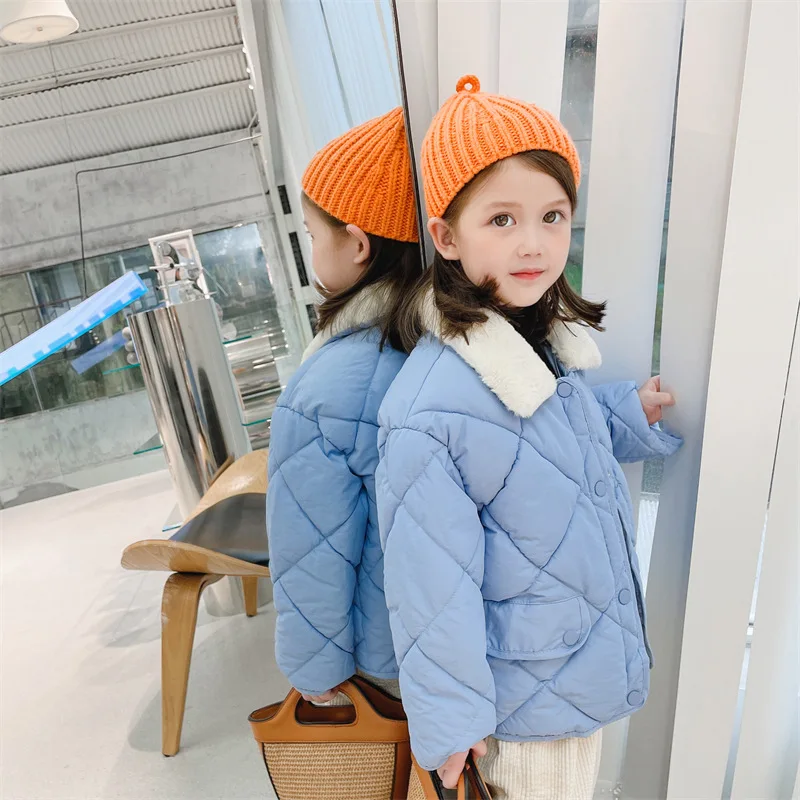 Girls Autumn Winter Lapel Clip Cotton Jacket Solid Color Baby Girl Coat