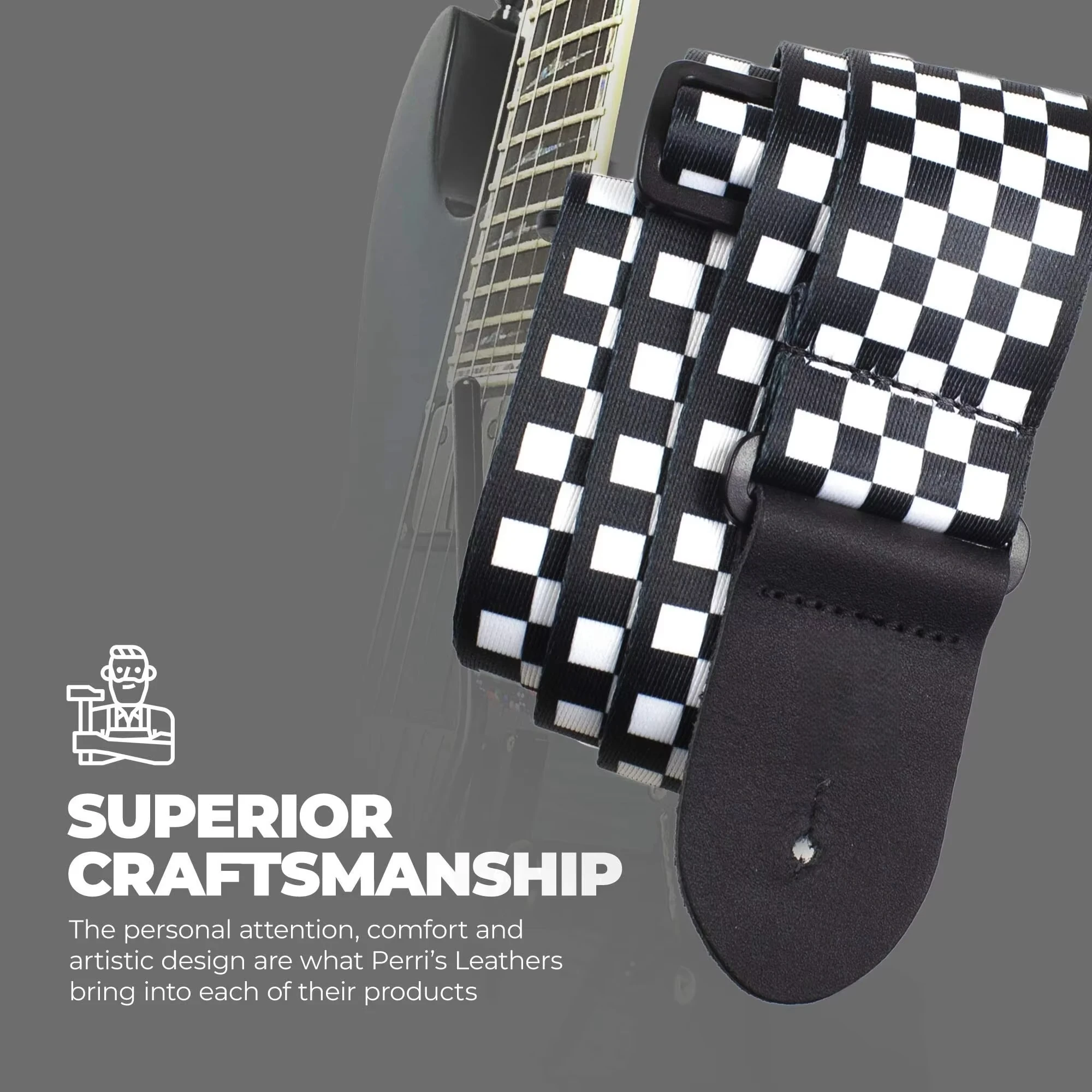 Black and White Checkered Adjustable Guitar Strap Set with Picks