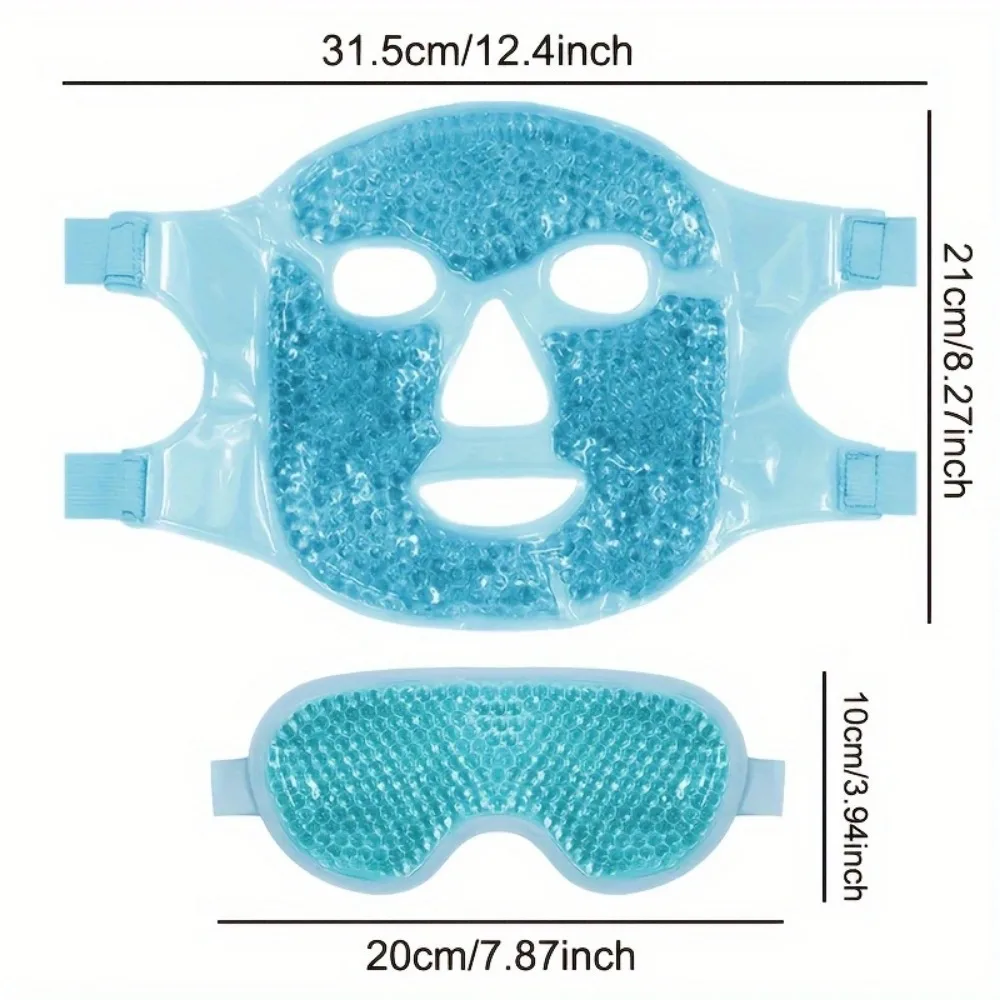 Cooling Ice Face Eye Mask for Reducing Puffiness, ,Hot/Cold Pack with Soft Plush Backing (Blue(1* Eye Mask+1*Face Mask)) 2