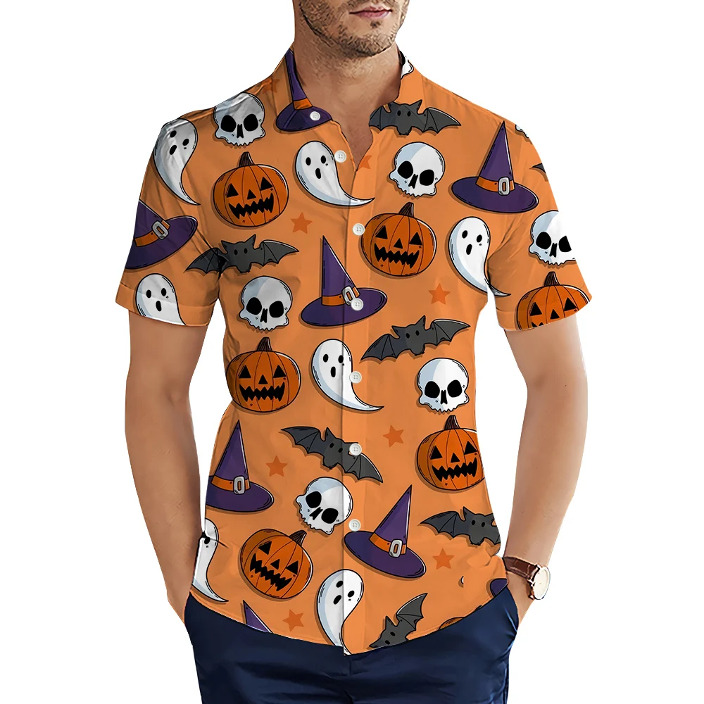 

CLOOCL Men Shirts Happy Halloween Graphics 3D Printed Blouse Short Sleeve Lapel Male Hawaiian Shirts Casual Streetwear Tops