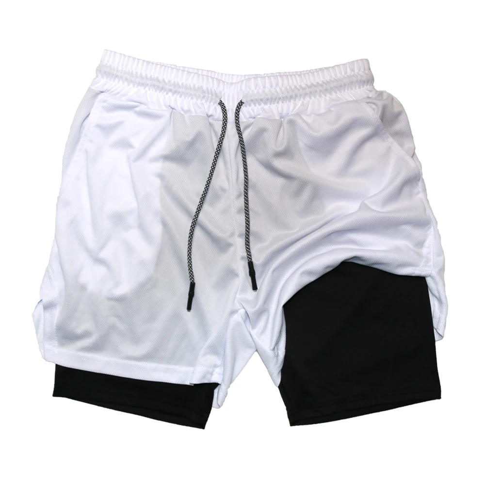 Men's Double Layer Fitness Shorts Men Fitness Gym Training 2 in 1 Sports Shorts Quick Dry Workout Jogging Double Deck Summer 4