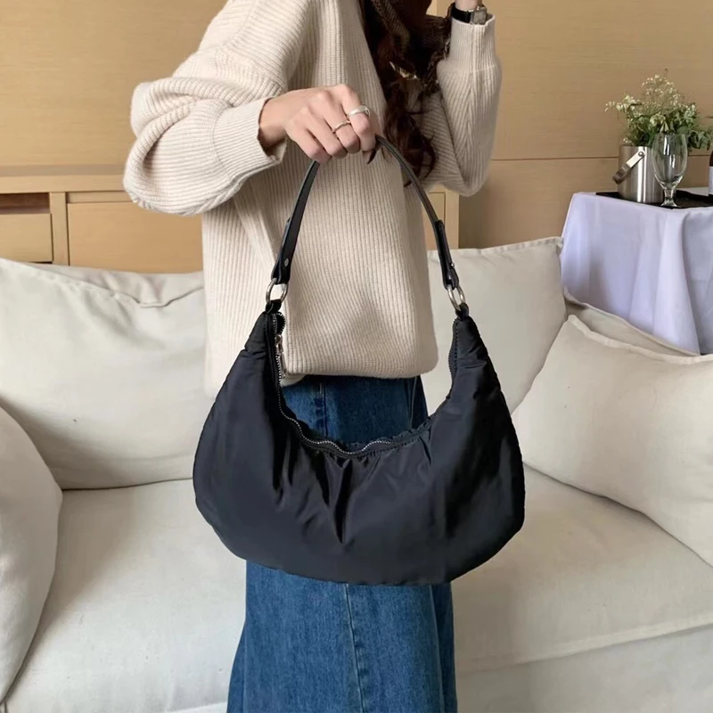 Fashion Half Moon Women Shoulder Bags Designer Padded Handbags Nylon