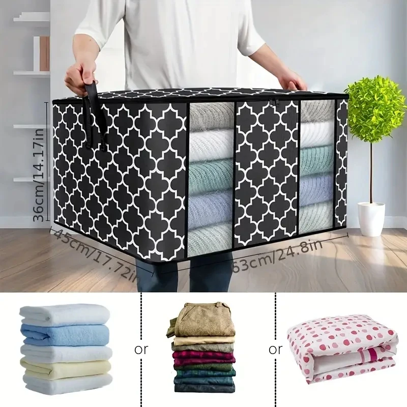 1pc Visible Window Wardrobe Storage Bag, Moisture-proof Cotton Quilt Storage And Finishing Bag, Clothing Moving Bag 2