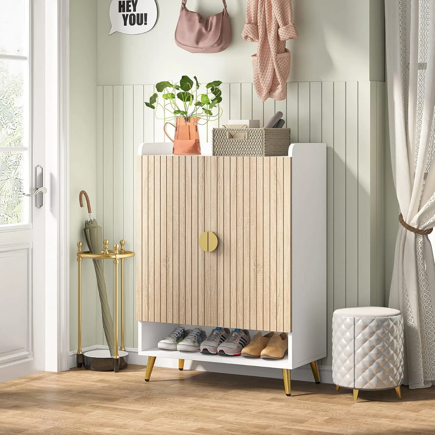 Tribesigns Shoe Cabinet with Doors, 7-Tier Shoe Storage Cabinet with Adjustable Shelves, Wooden Shoes Rack Shoe Storage Organize