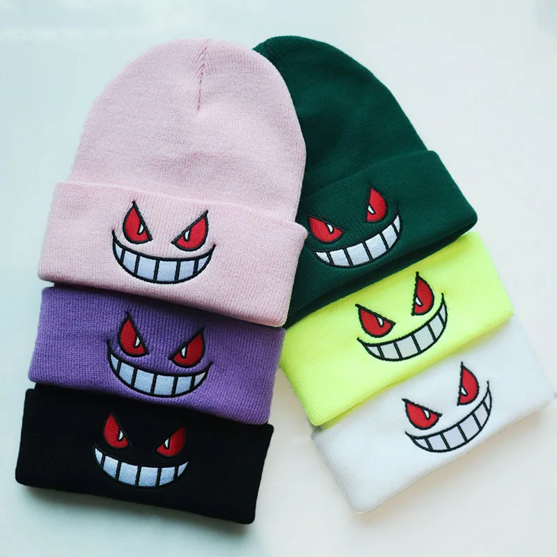 Gorro-de-punto-con-bordado-de-Pok-mon-Gengar-Hip-Hop-para-ni-os-y