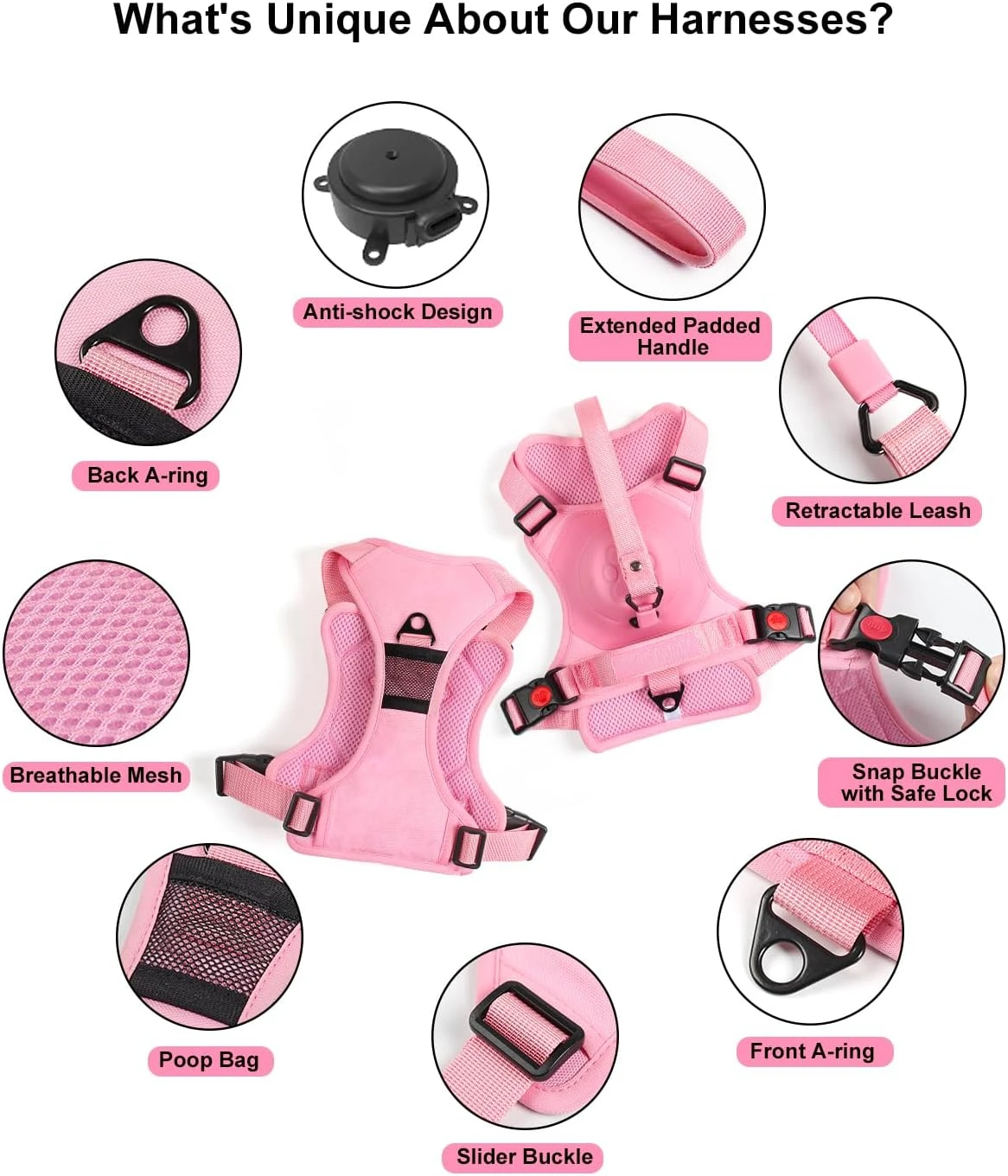 Pet Harness Set ATUBAN Dog Harness Medium Dogs No-Pull Built-in Retractable Leash Heavy Duty Front Clip