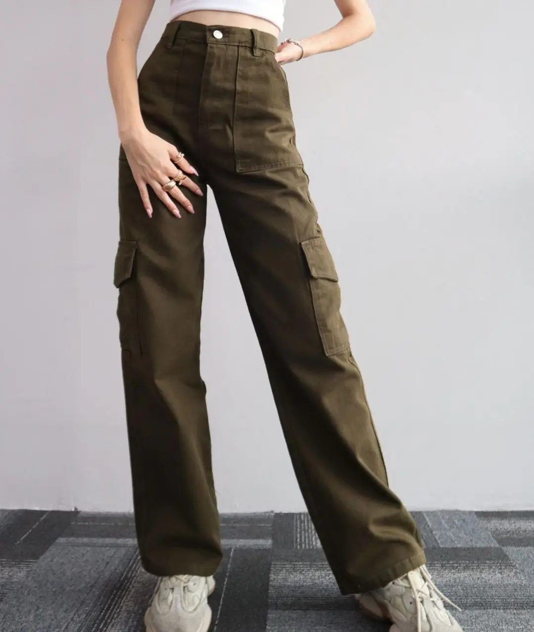 Vintage Straight new style baggy Trousers casual pants waist pocket denim pants summer women's y2k high waist cargo pants