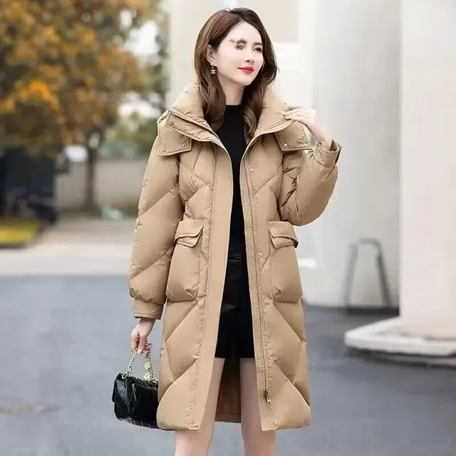 Shiny Cotton Coat Men's Mid-length Hooded Zipper Thickened Solid Color Slim Down Cotton Coat Winter Outdoor Cotton Jacket