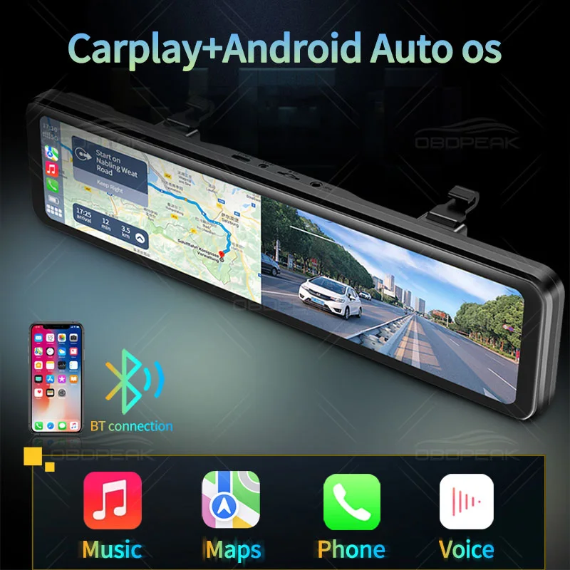 Car Dash Cam K4 11.26 Inch Smart Car Mirror Video Recorder Carplay & Android Auto 4K 2160P Wifi Rearview Camera DVR GPS Navigation Dual Len