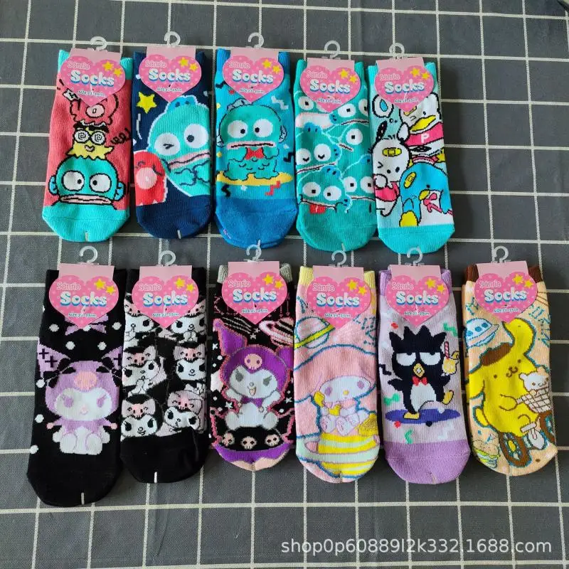 

Cartoon Sanrioed My Melody Kuromi Socks Ins Girly Heart Kawaii Breathable All-Match Boat Socks Holiday Gift for All Seasons
