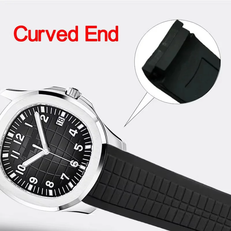 Curved End Silicone Sport Watch Strap 21mm - Rubber Watch Band Without Buckle