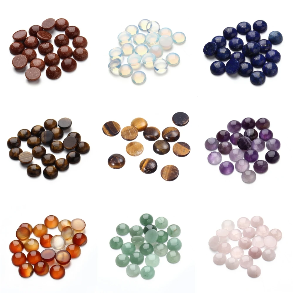 Natural Stone Beads 5-10Pcs/Lot Loose Beads Round Flat Base Cabochon for DIY Crafts Ornament Decoration Handmade Accessories stone beads