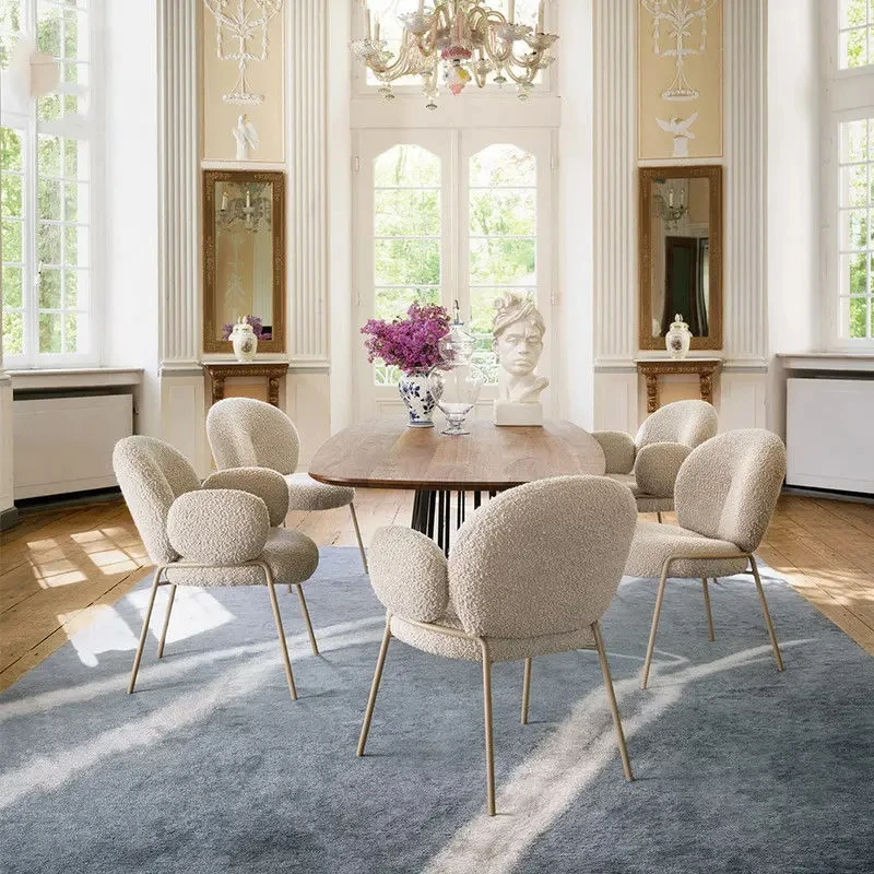 Floor Minimalist Designer Dining Chair Luxury White Lamb Simple Modern Dining Chair Room Lounge Family Muebles Furniture RC60BU