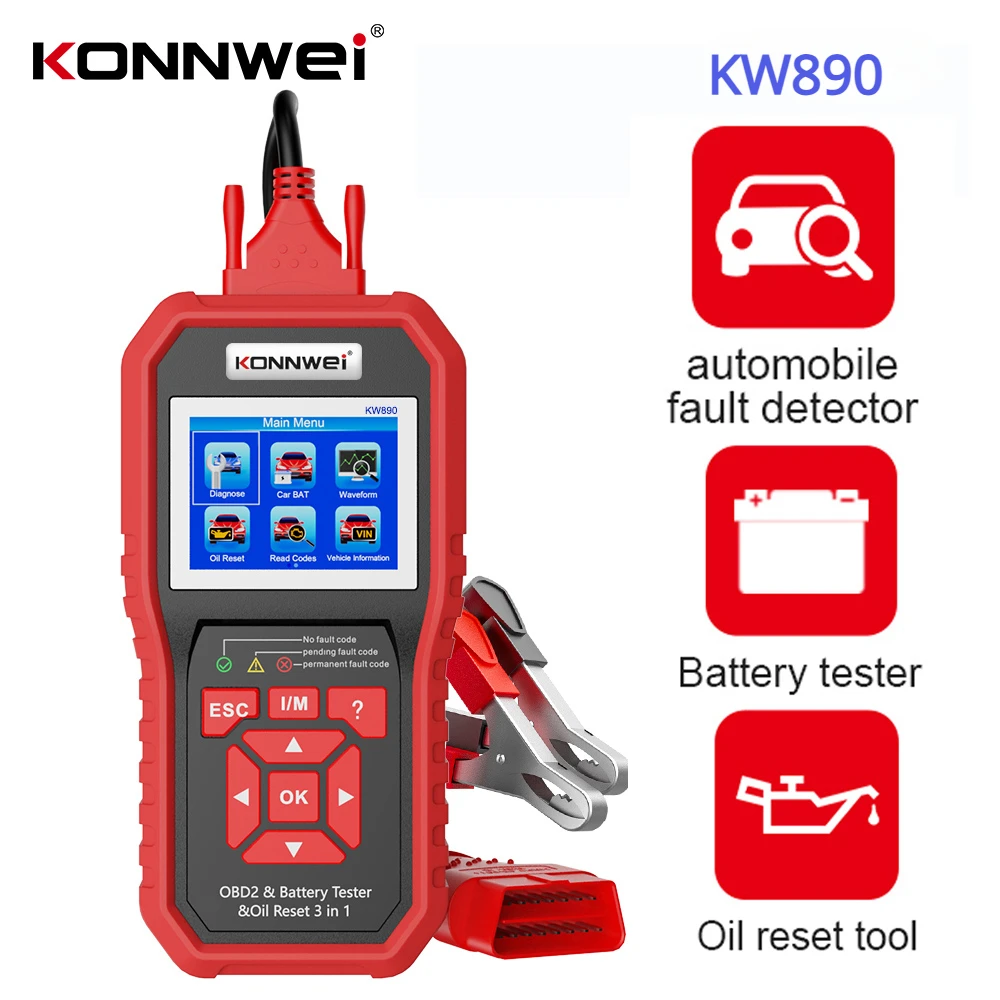 

Автомобильный сканер KONNWEI KW890 для сброса масла, OBD2, профессиональный тестер аккумулятора, анализатор, проверка двигателя, автомобильный считыватель кодов, диагностический инструмент