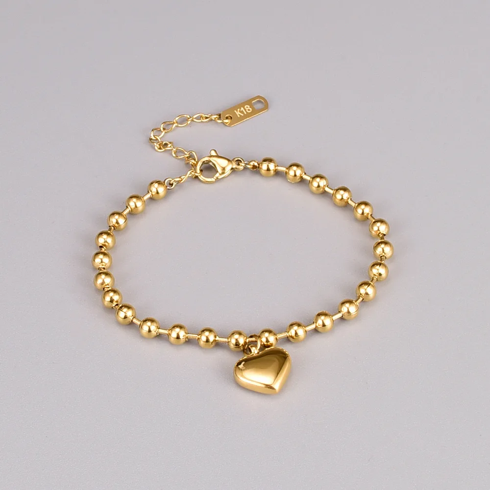 Stainless Steel Bracelets Fashion Heart Pendant Charming Beads Chain for Women Jewelry