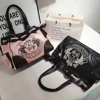 Y2K 여성용 고딕 자수 벨벳 숄더백, 빈티지 디자이너 패션, 대용량 소녀 핸드백 쇼핑, 세련된 토트백