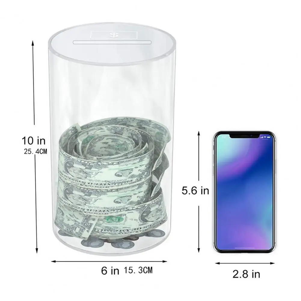 Acrylic Piggy Bank Large Capacity Transparent Cylindrical Jar Save Money Deposit Box Adults Kids Cash And Coins Saving Jar Toys