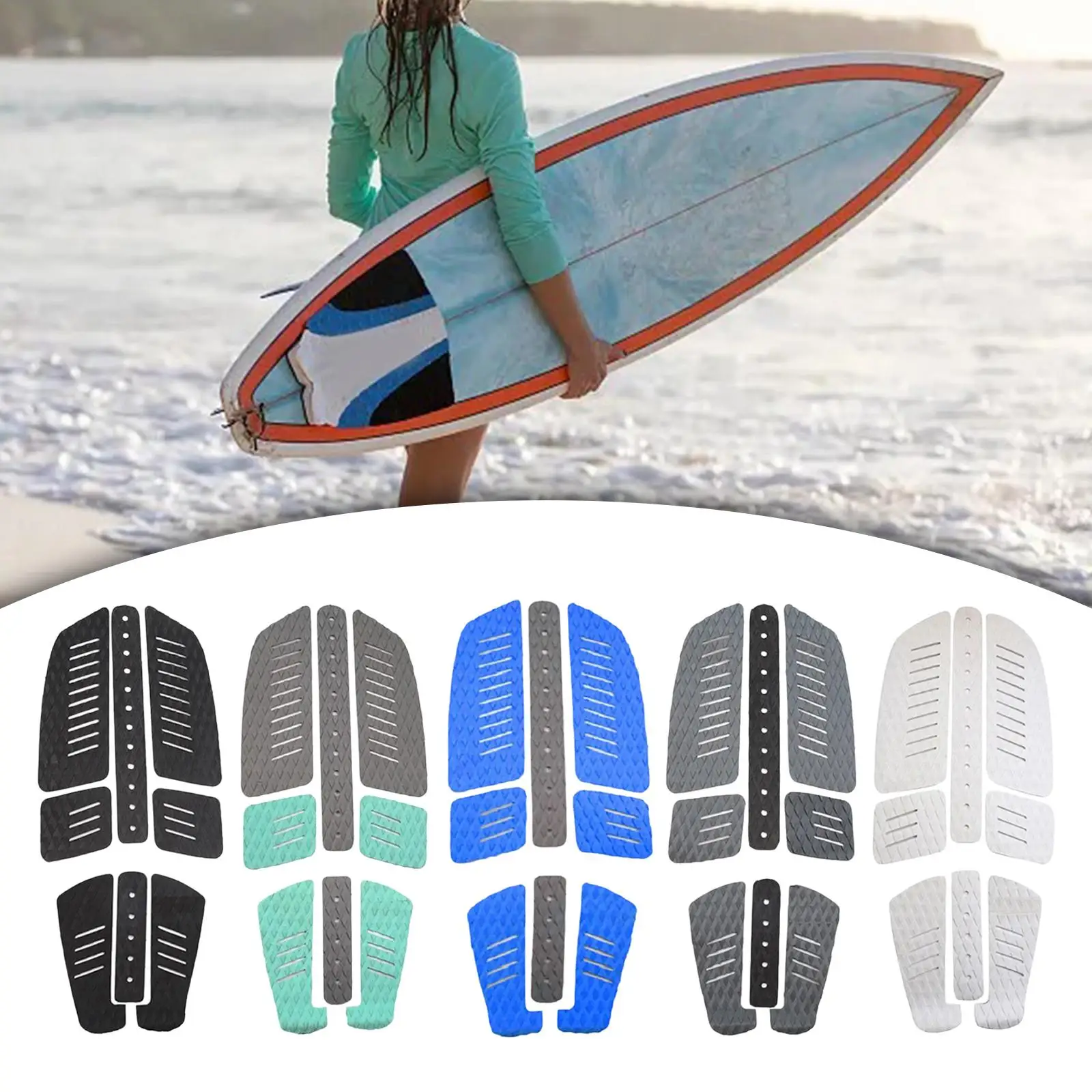 8Pcs Surf Traction Pad Surfboard Traction Pads Skimboard Stomp Pad Front and