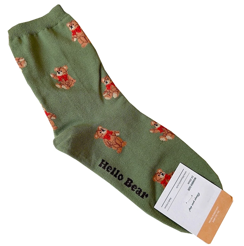 Elegant Lady Bear Cartoon Women's Cute Cotton Socks - Harajuku Style Novelty Breathable Christmas Gift