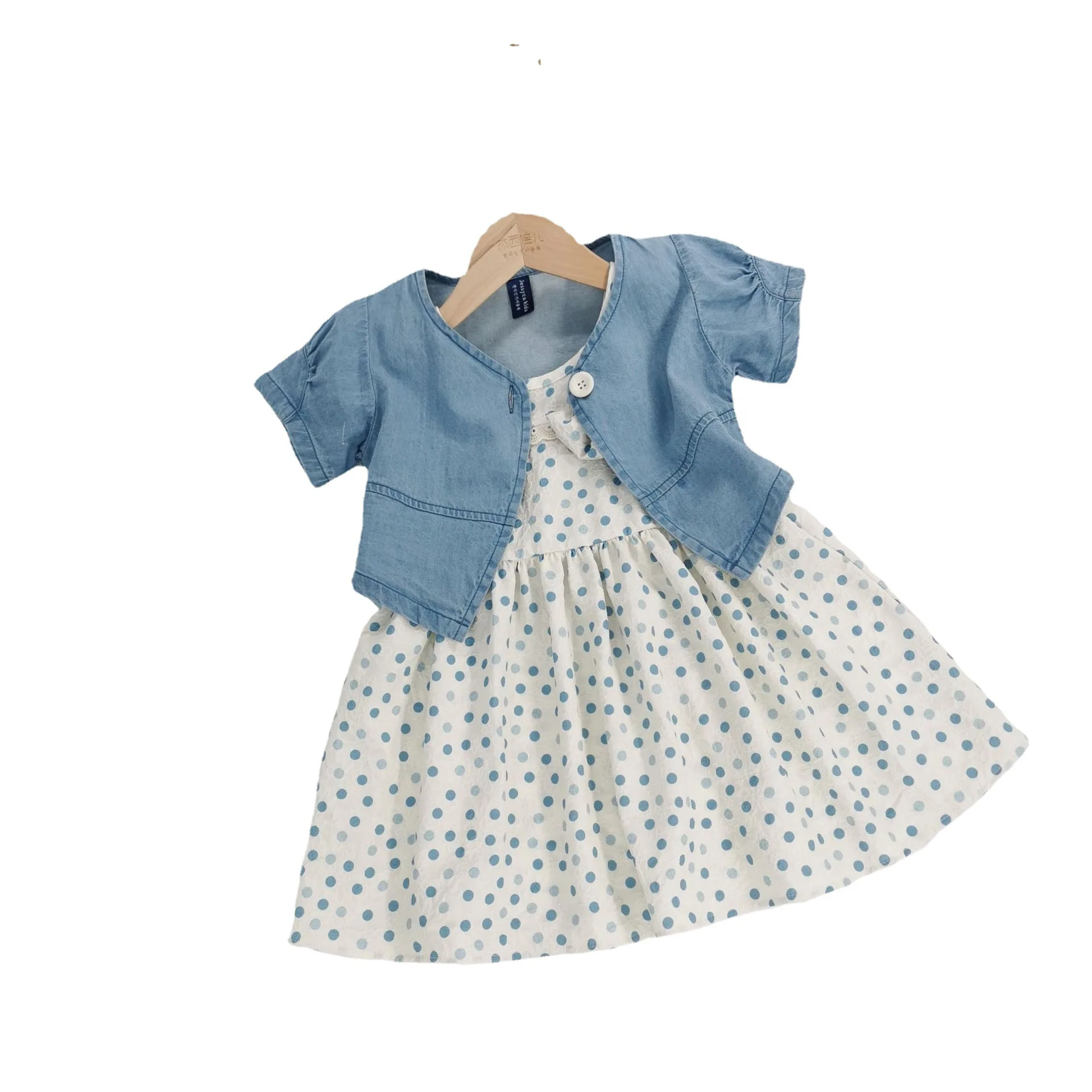 

Ins Hot Quality Baby Toddler Girls Summer Clothes 2 Pcs Denim Coat Dot Sundress for 0-5 Years Kids Daily Outdoor Costumn Wear