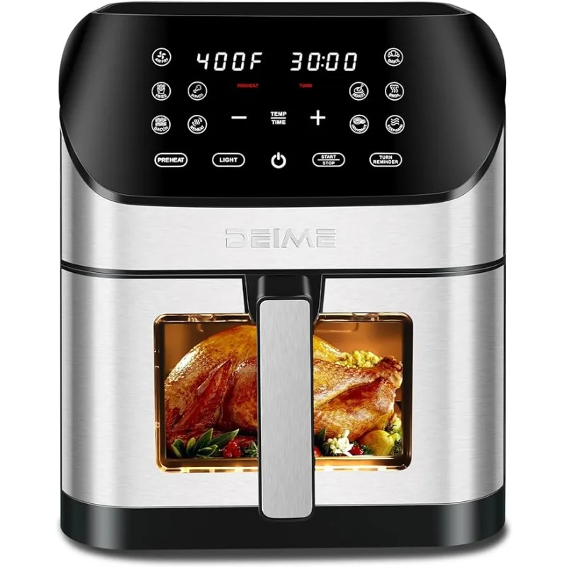 

Безмасляная фритюрница 8,5 QT, большая безмасляная духовка, безвредная плита с 10 предустановленными нажатиями, видимое кухонное окно, антипригарная корзина