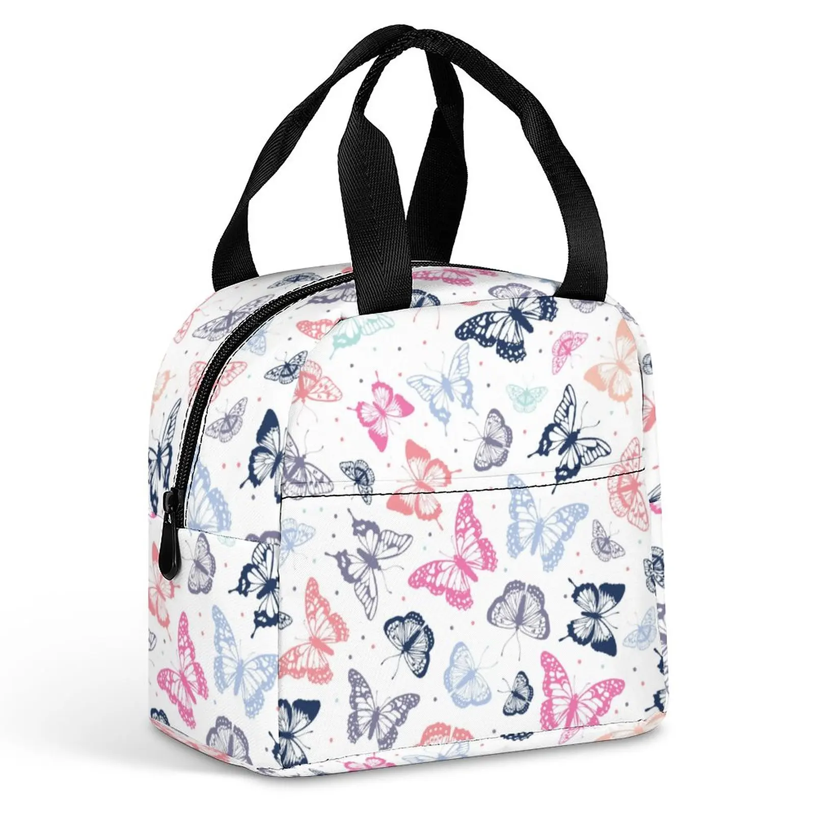 

Custom Pattern Tote Lunch Bags Portable Colorful Butterfly Meal Bag Travel Resuable Camping Picnic Bag Add Your Picture Print