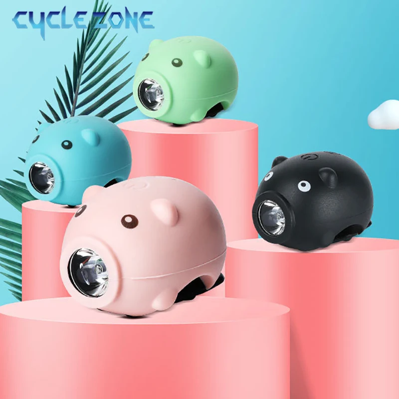 Cartoon Piggy Rechargeable MTB Bike Headlight with Horn - 3-Mode Handlebar Front Light