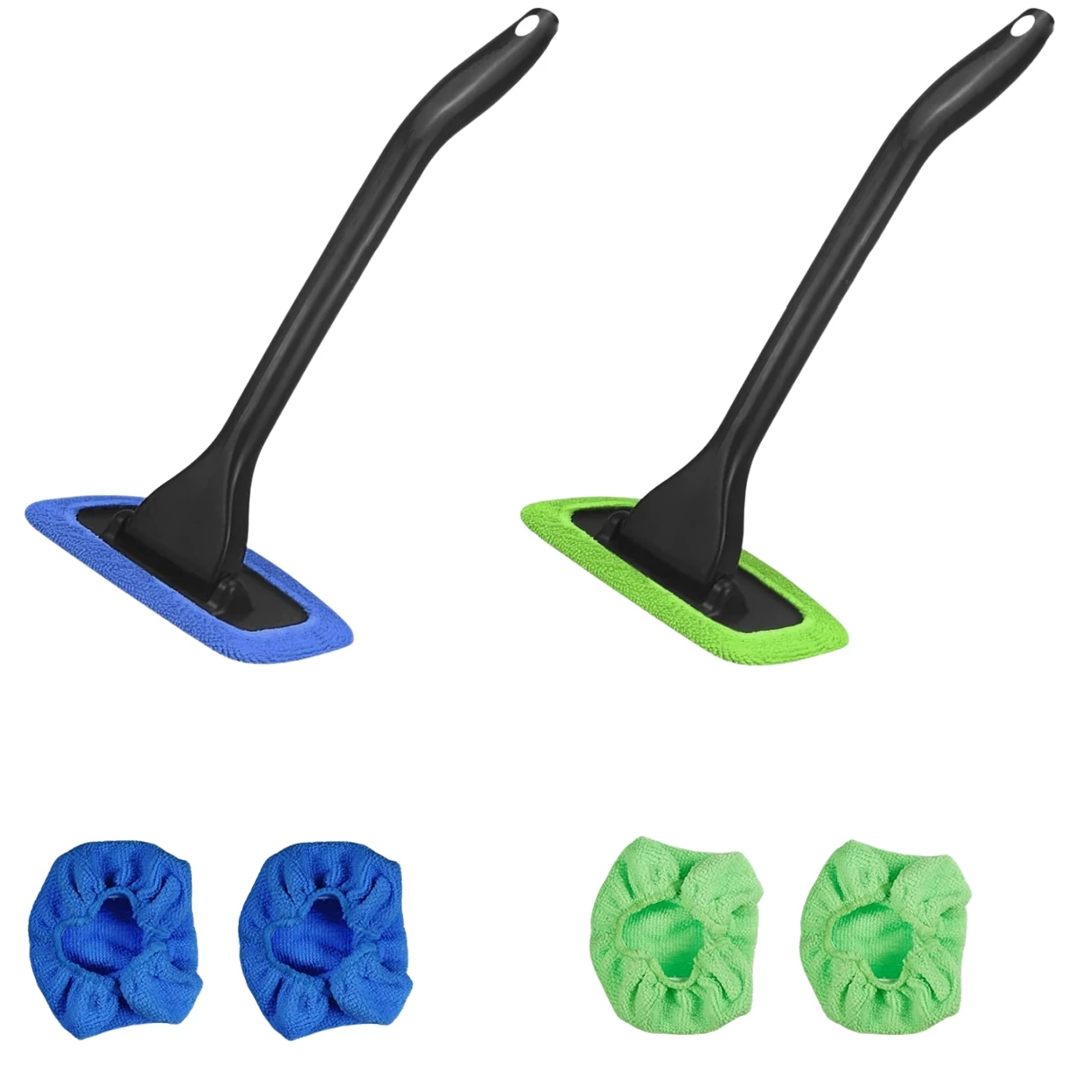 3-Piece Long Handle Windshield Defogging and Dust Removal Cleaning Set with Reusable Cloth Pads