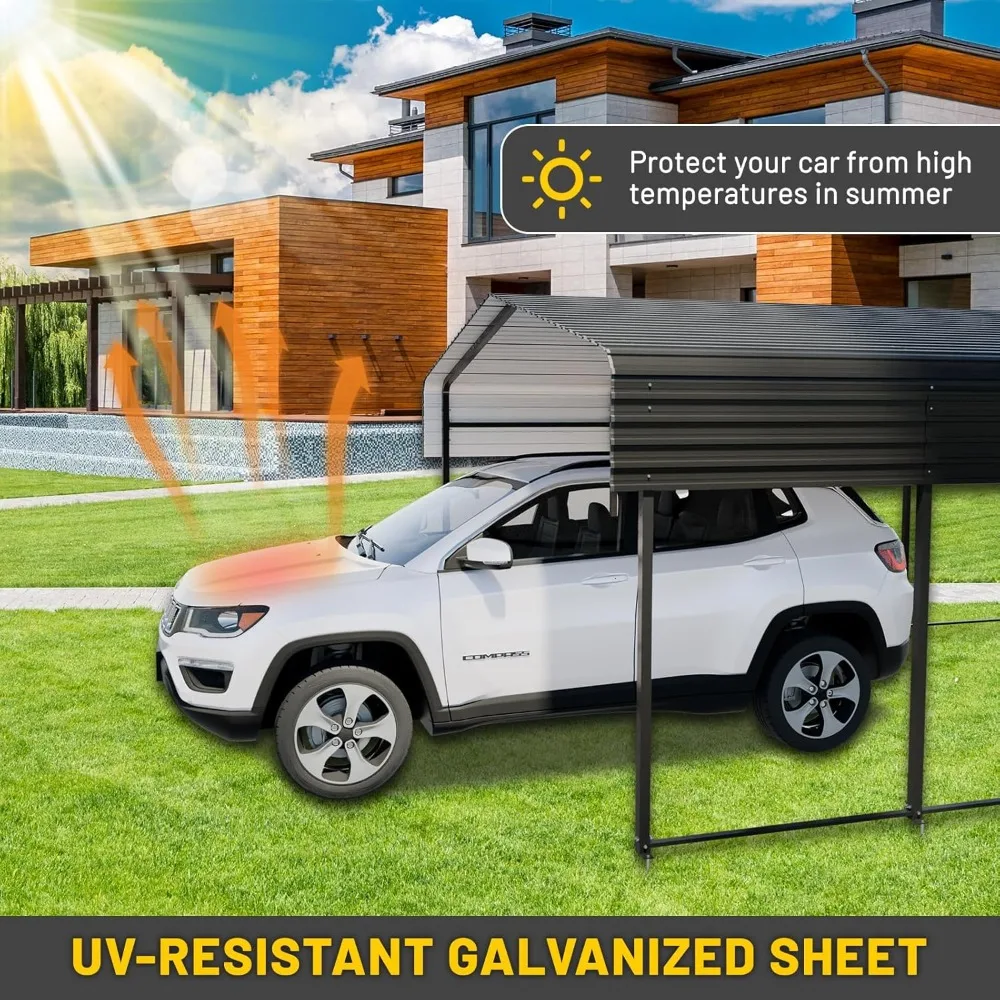 Metal Carport 10 * 15 FT with Enhanced Base Galvanized Steel Roof for Car, Pickup, Boat and Tractors Shelter Outdoor