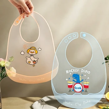 Bavaglini per Bambini con Stampe di Animali Cartoon, Impermeabili, Antimacchia, Regolabili, in Morbido Silicone, per Bambini e Bambine