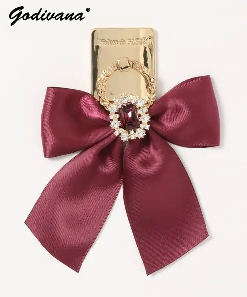 Japanese Fashion Diamond Satin Ribbon All-Match Metal Mobile Phone Finger Grip Rhinestone Bow Phone Holder Rings
