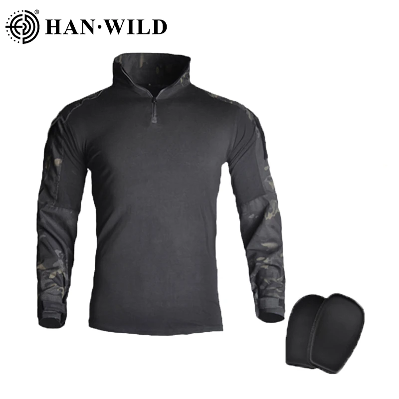 

HAN WILD Outdoor Hiking Shirt Airsoft Tactical Shirts Men Combat Long Sleeve Elastic Military Camo Clothing Safari Army Clothes