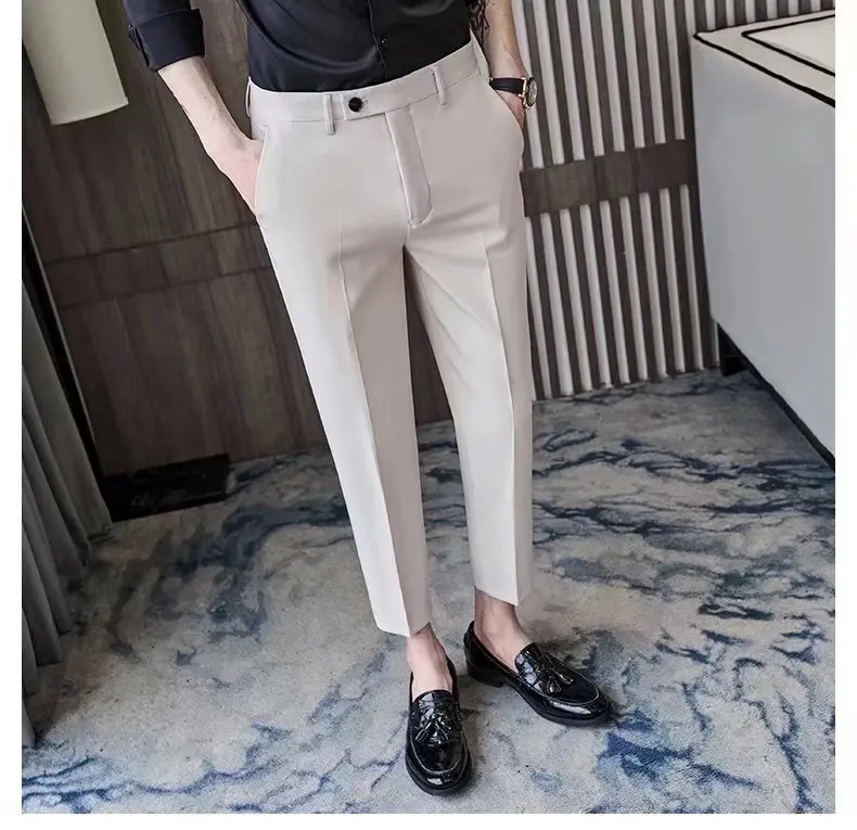 Men's Spring Summer Business Formal Pants Solid Korean Casual Suit Pants Men's Wedding Social Pants Business Casual Men Clothing