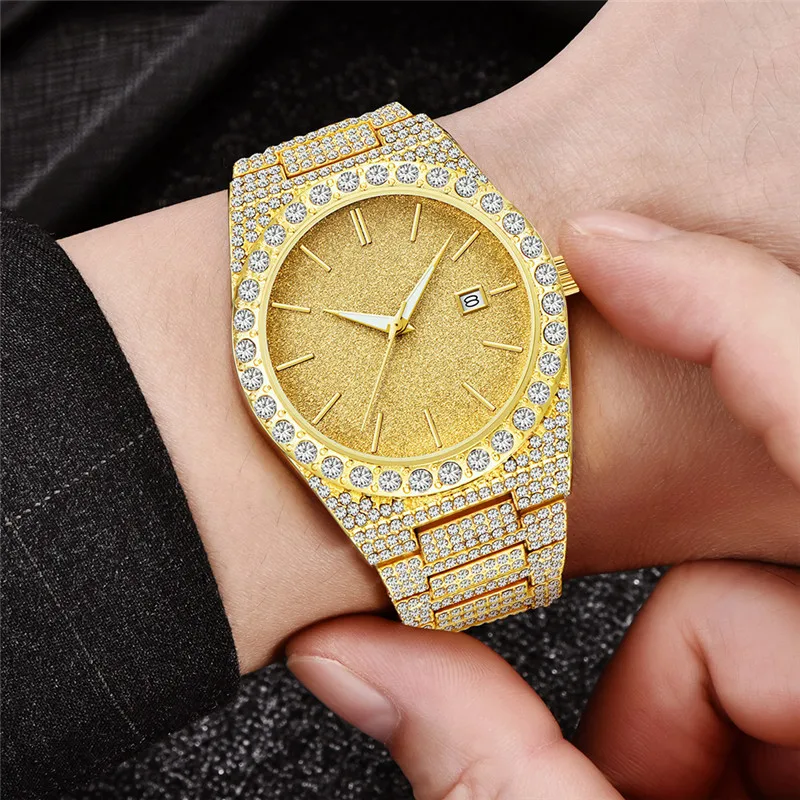 Original Famous Brand Men Watches Fashion Alloy Band Simple Diamond Luxury Date Quartz Watch Silver Montre Homme Reloj Hombre