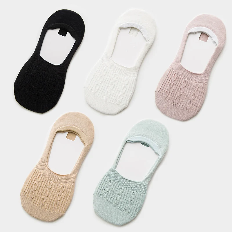 5 Pairs Women's Cotton Low Cut Non-Slip Socks - Snowflake Pattern