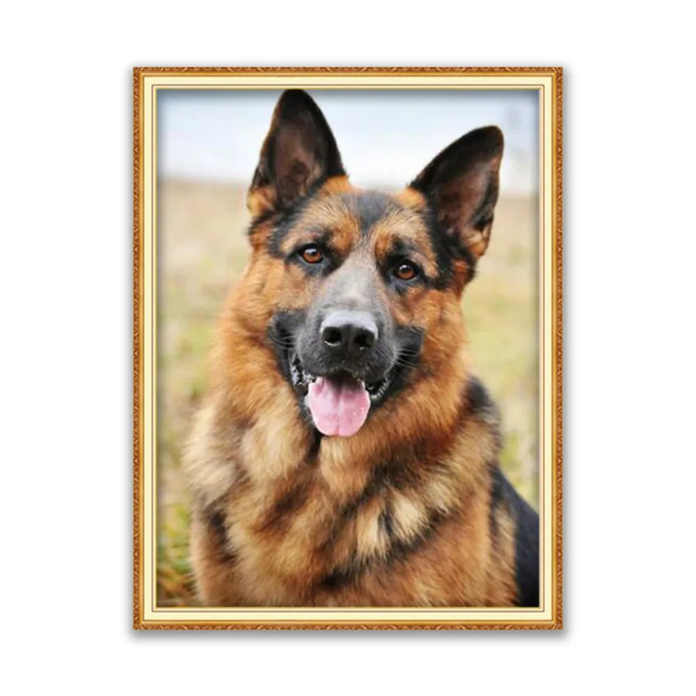 Tier Deutscher Schäferhund DIY 11CT Kreuzstich Sticksets Handarbeit Bastelset Baumwollfaden Bedruckte Leinwand Heimdekoration – Detail 11