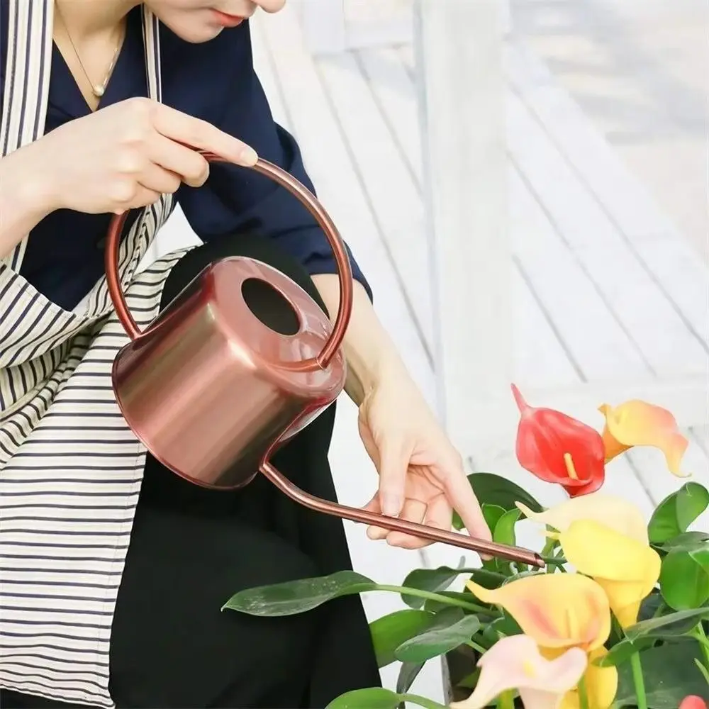u 1.3L Plant Sprinkler Kettle Stainless Steel Large Capacity Watering Can Rustproof Leakproof Watering Pot Garden Tool