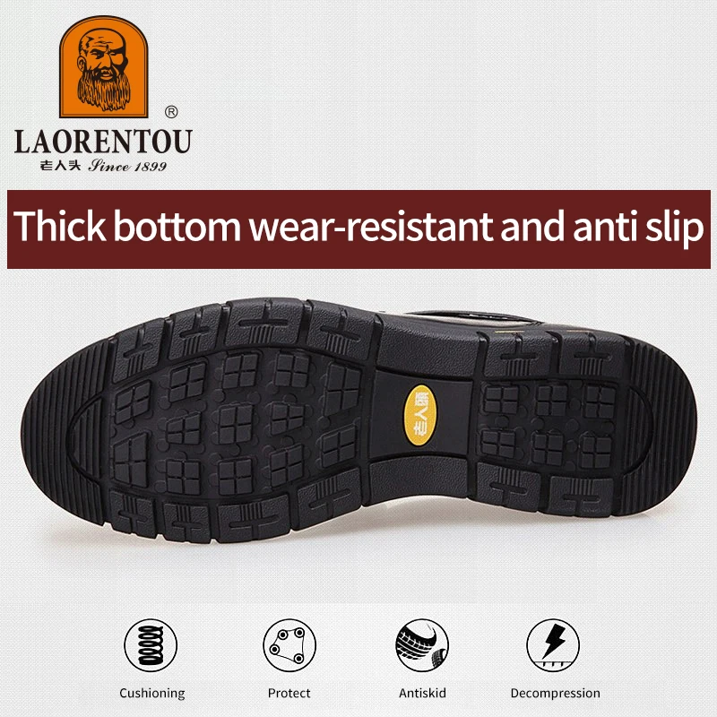 LAORENTOU genuine leather thick soled casual leather shoes for middle-aged and elderly fathers, oversized business shoes 66736 6