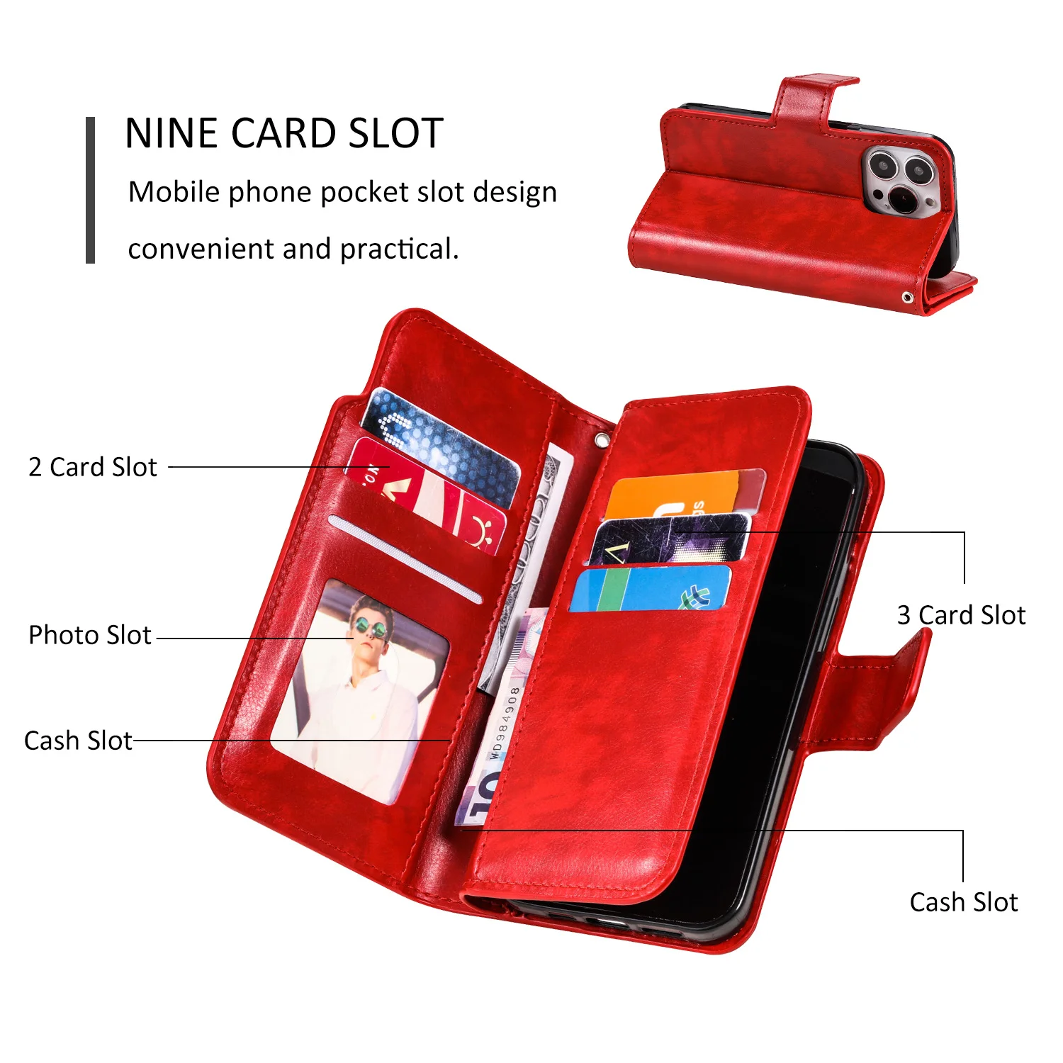 Leather Wallet Phone Case with Card Slots and Flip Cover