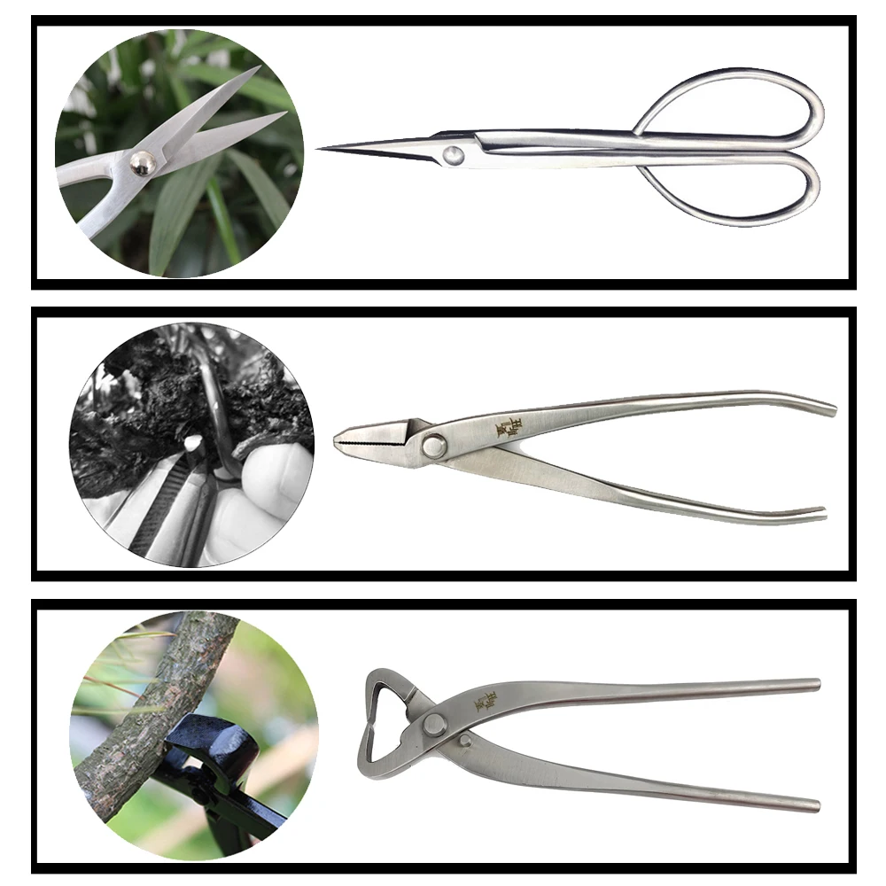 Bonsai tool Set Kit Stainless Steel Bonsai Scissors Knob Cutter Jin Pliers Trunk Splitter Garden Pruning Styling Tools