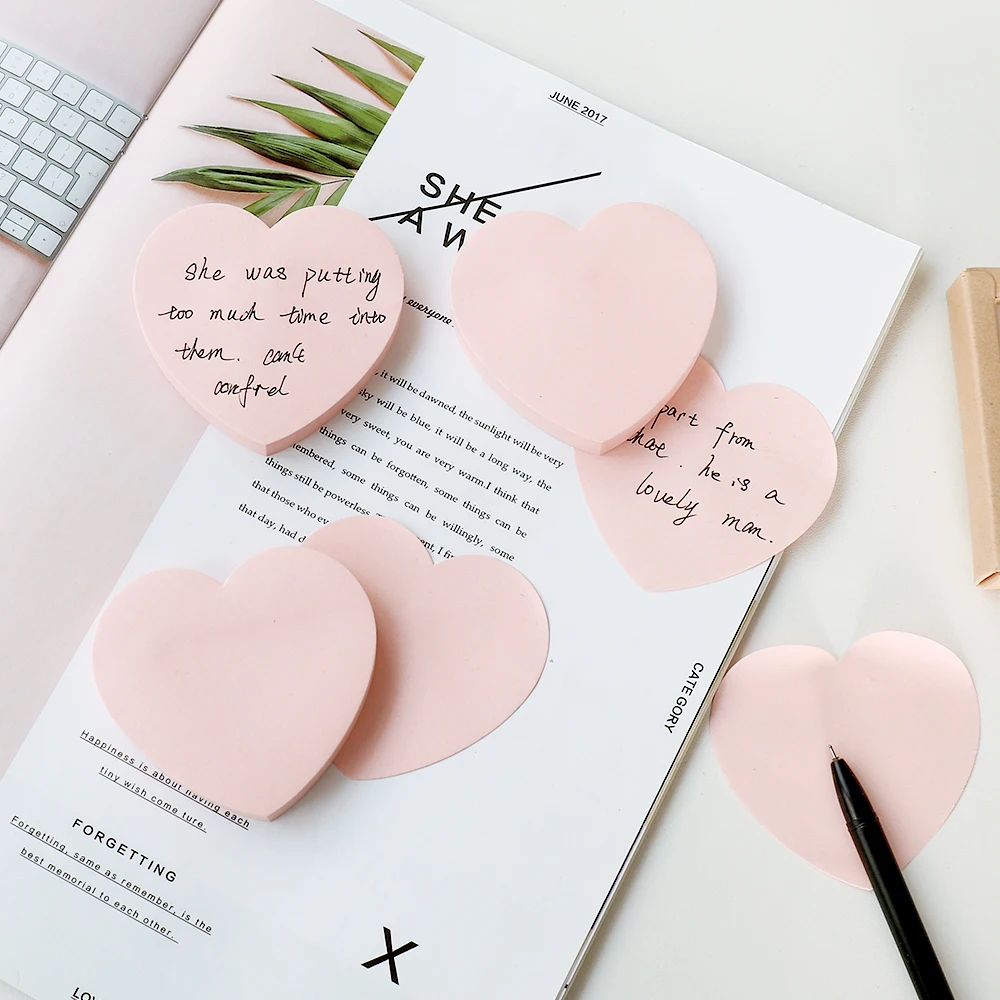 100Sheets/Set heart shape Memo Pad Creative Adhesive pink Color Note Paper Tearable DIY Scrapbook Paper Students 6