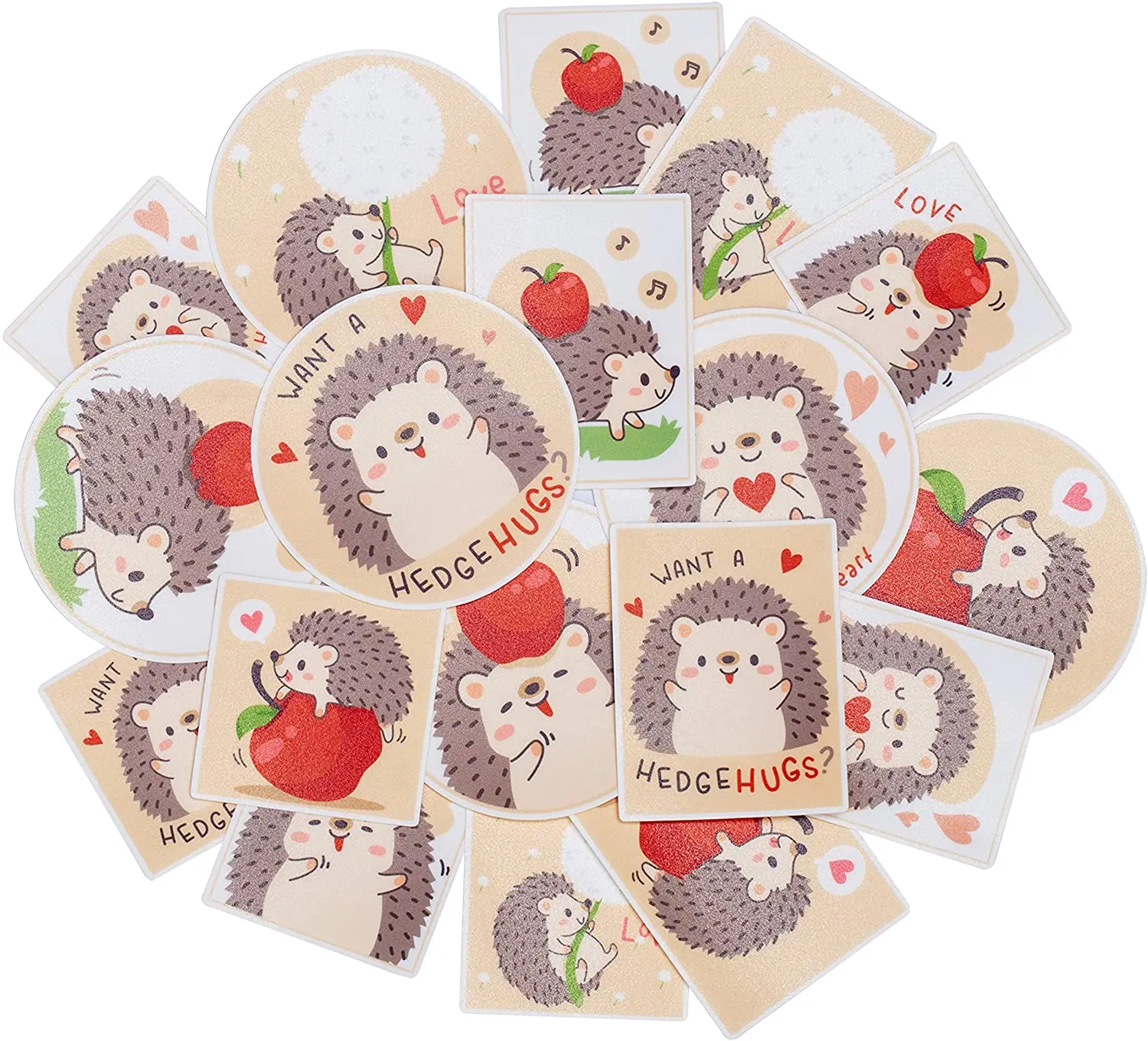 18pcs Cute Hedgehog Sticker Pack Animal Themed Square, Vertical and Round Stickers Decals for Journals