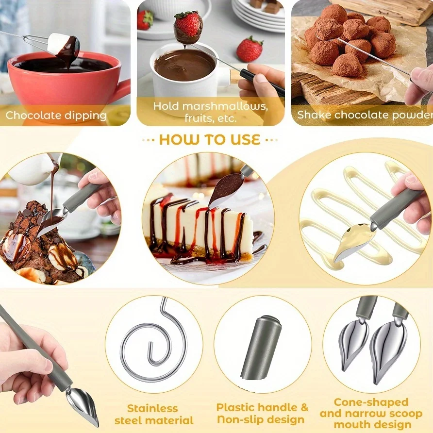 Chocolate Dipping Fork & Spoon Set-2/5pcs Stainless Steel Candy Making And Decorating Tools For Chefs