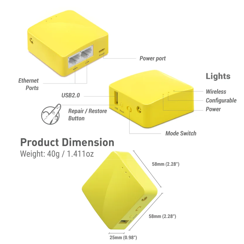 Small Router Nz GL.iNet-MT300N-V2(Mango) Portable Mini Travel Wireless Pocket Router ...