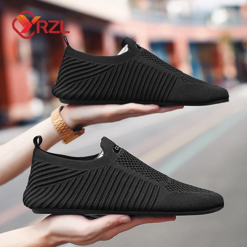YRZL Summer Men Slip on Flat Breathable Brown Man Shoes Men's Comfort Soft Sole Casual Shoes Man Plus Size Loafers Walking Shoes 6