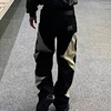 Thug Club Pu Leaher Embroidery Patchwork Baggy Y2K Jeans Men's Streetwear Straight Oversized Denim Trousers Unisex Cargo Pants 3