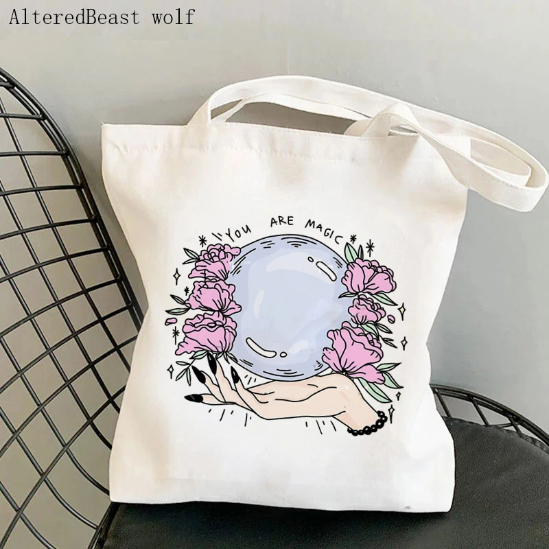 Women Shopper bag magic WITCH you are magic Tarot card witchy Bag Harajuku Canvas Shopper Bag girl handbag Shoulder Lady Bag women shopper bag the eye roll tarot printed kawaii bag harajuku shopping canvas shopper bag girl handbag tote shoulder lady bag