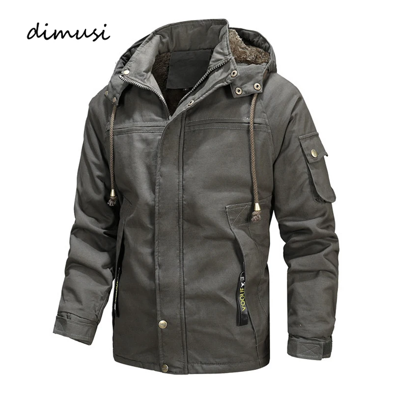 

DIMUSI/зимние мужские куртки; Модные флисовые теплые зимние пальто с капюшоном; Мужская верхняя одежда; Плотные теплые куртки в стиле милитари